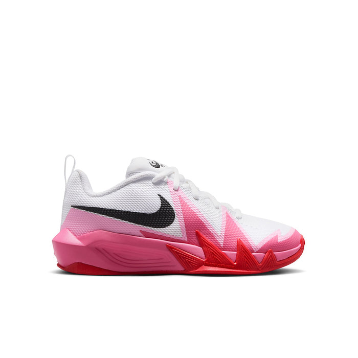 Youth lace-up sneakers in white with black logo, tropical pink accents, and zigzag details