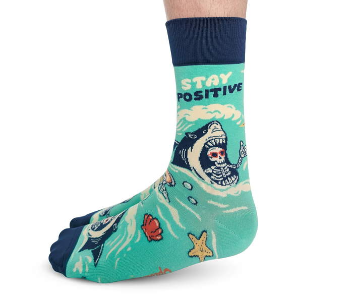 FUNNY STAY POSITIVE SHARK MEME SOCKS MEN UPTOWN SOX