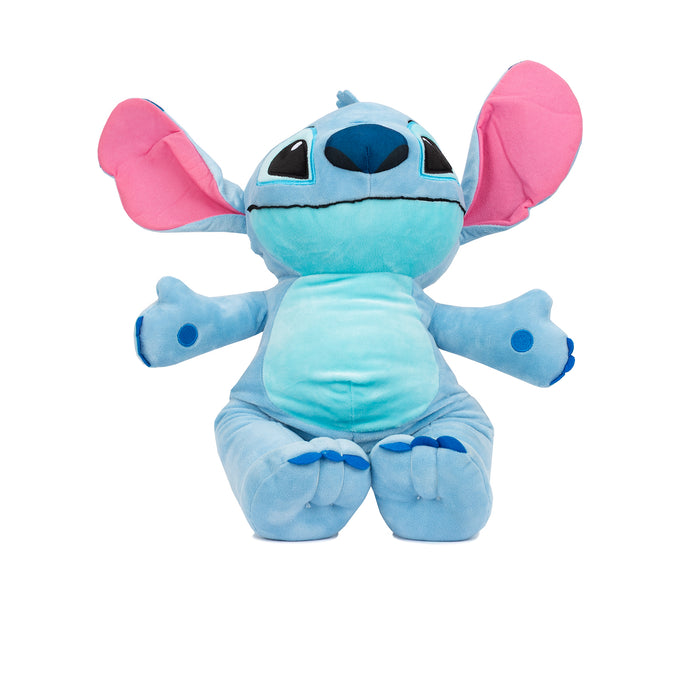 Blue plush backpack with big ears and stitched character face