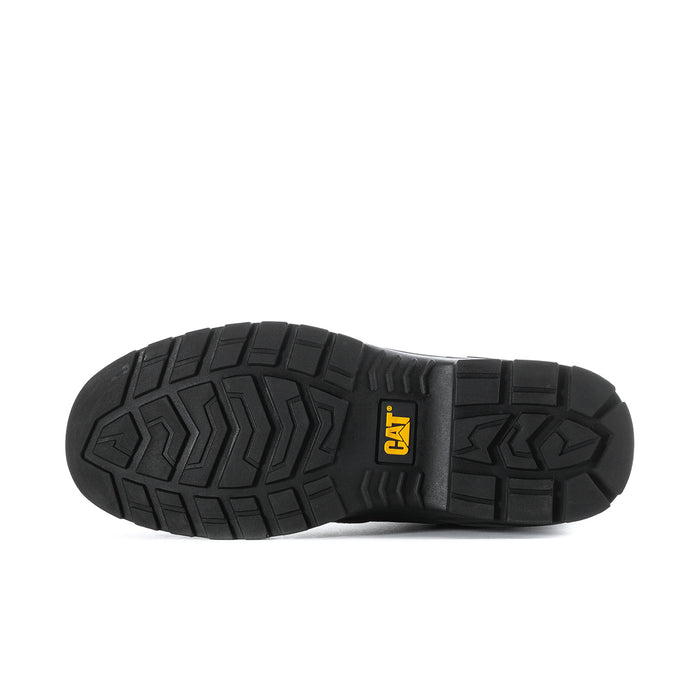 Men's boot outsole with deep tread pattern and logo patch on the midfoot.