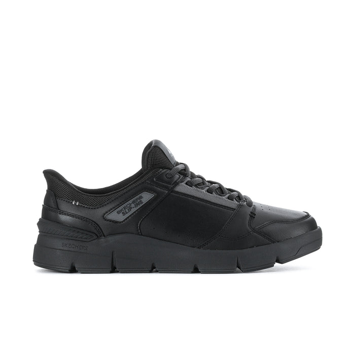 Men's black lace-up sneakers with padded collar and thick rubber sole
