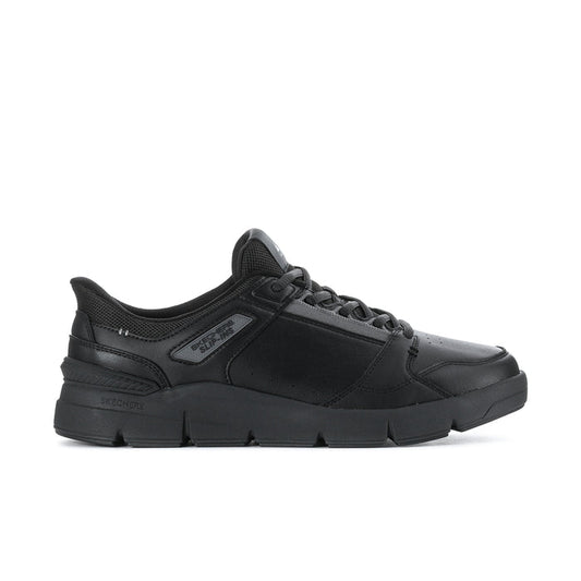 Men's black lace-up sneakers with padded collar and thick rubber sole