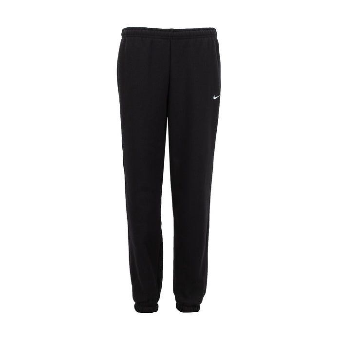 Youth black fleece loose pants with elastic waistband, cuffed hem, and Nike logo