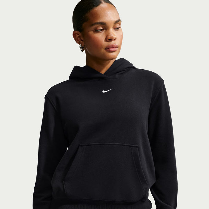 Womens black Nike fleece pullover hoodie with kangaroo pocket and drawstring hood