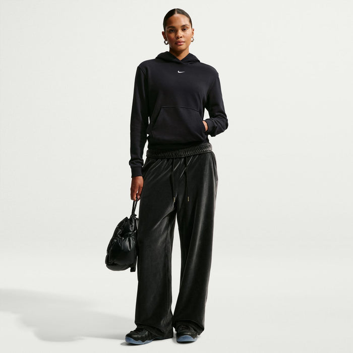 Womens black Nike fleece pullover hoodie with drawstring hood and long sleeves