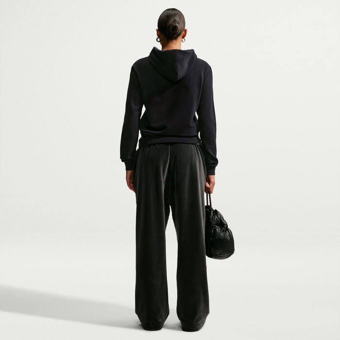 Womens black Nike fleece pullover hoodie with hood and long sleeves (back view)