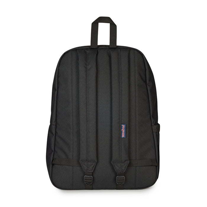 Black Jansport backpack with padded back panel and dual shoulder straps