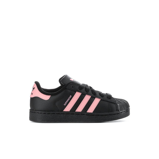 Kids' adidas Superstar II sneakers, black with pink three-stripe design