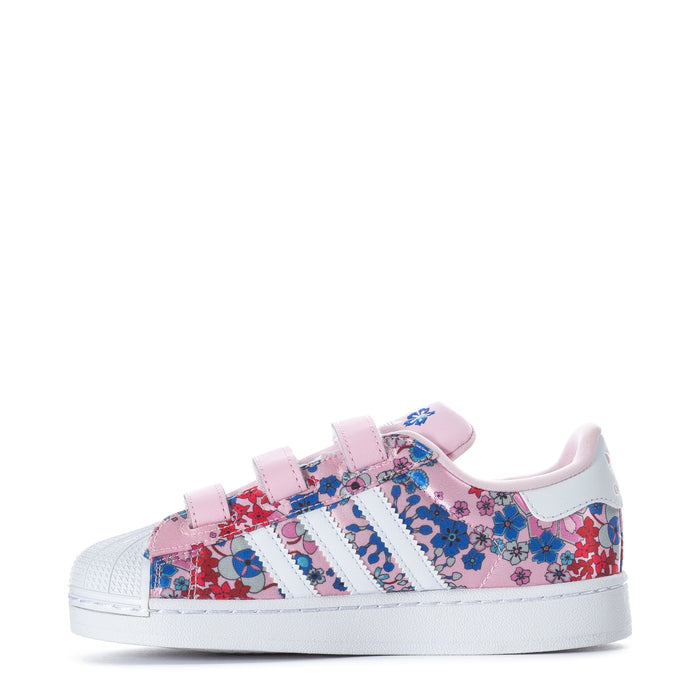 Kids' floral print sneakers with pink straps and white rubber sole