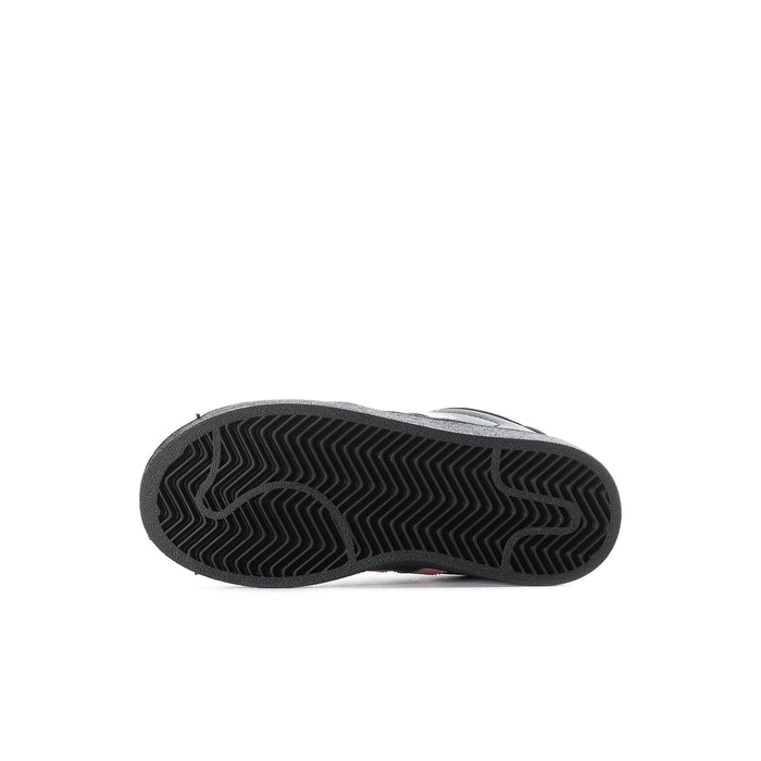 Kids' adidas sneakers outsole, dark tread with black and pink sidewall