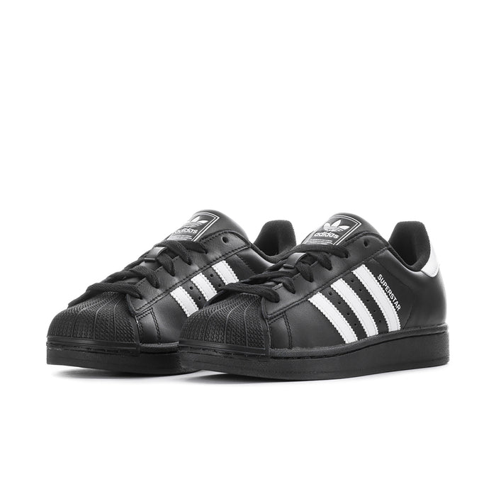 Women’s adidas Superstar II low-top sneakers, black uppers with white triple stripes