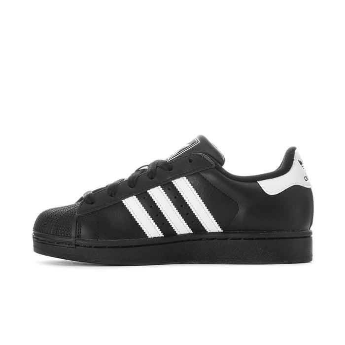 Women’s adidas Superstar II low-top sneakers, black leather with white stripes and lace