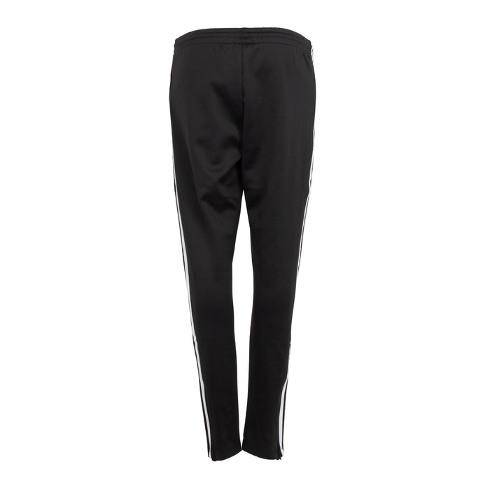 Women's black track pants with elastic waistband and tapered straight legs