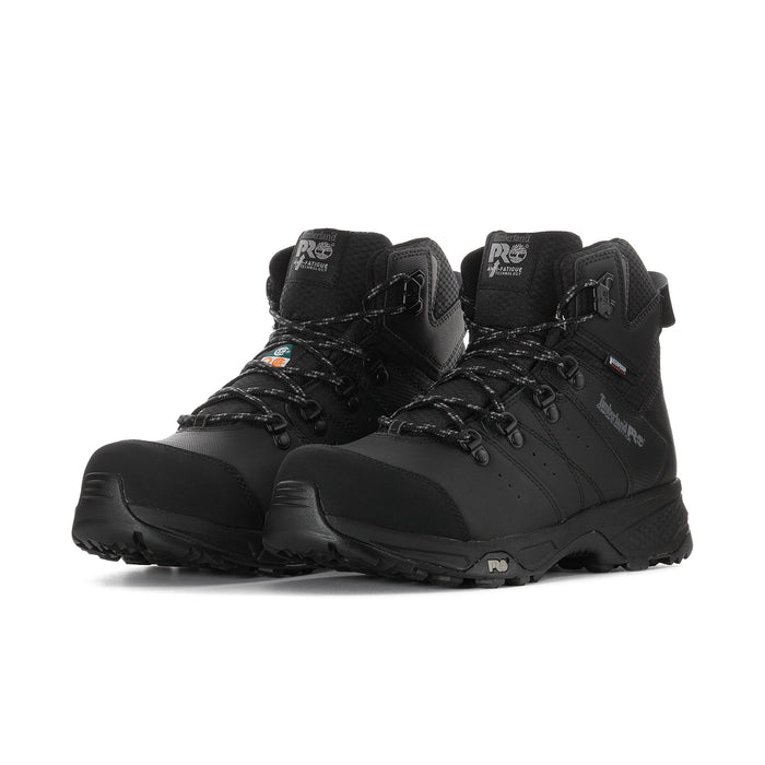 Timberland PRO men's black work boot, side view with lace-up and RP logo heel tab