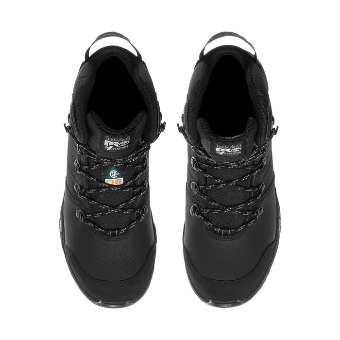 Timberland PRO men's black work boot, front view with cushioned interior lining