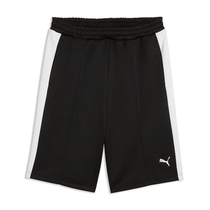 Black baggy men's shorts with elastic waistband and side PUMA logo