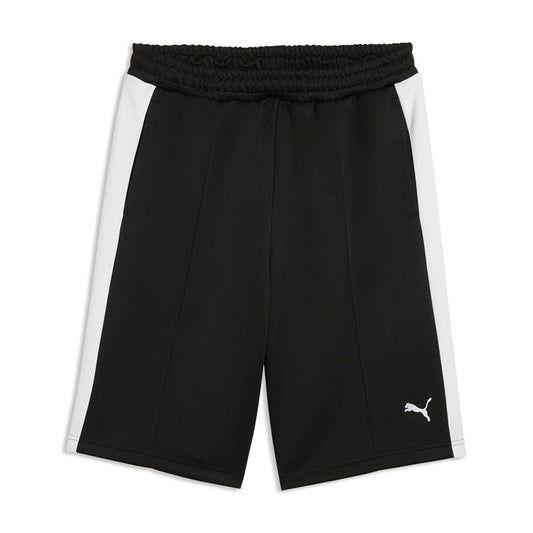 Black baggy men's shorts with elastic waistband and side PUMA logo