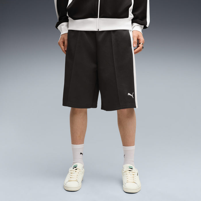 Black baggy men's shorts, relaxed fit, PUMA logo at right leg
