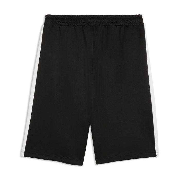 Black baggy men's shorts with elastic waistband, back view, no visible logo