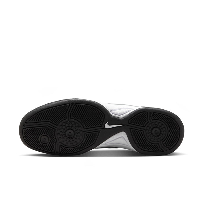 Black and silver rubber outsole with textured traction pattern.
