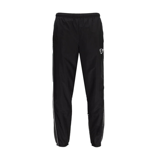 Men's T90 track pants, black with white side piping and logo on thigh