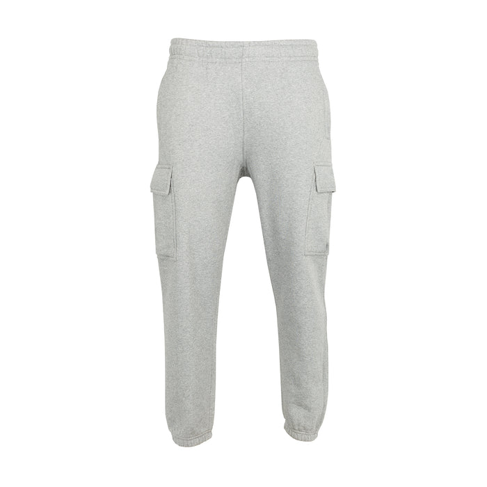 Heather grey fleece cargo pants with elastic waistband and side cargo pockets