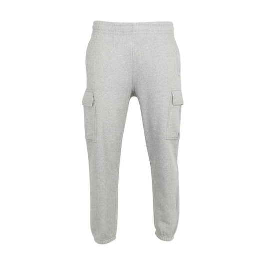 Heather grey fleece cargo pants with elastic waistband and side cargo pockets
