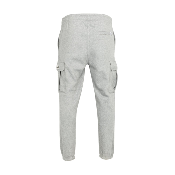 Heather grey fleece cargo pants, relaxed taper with side cargo pockets