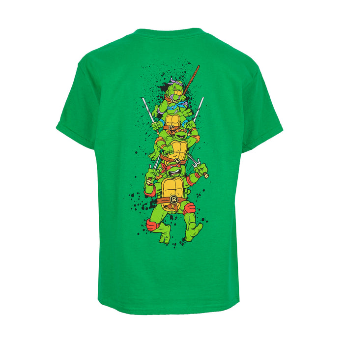 Youth Irish green T-shirt with Ninja Turtles character back print