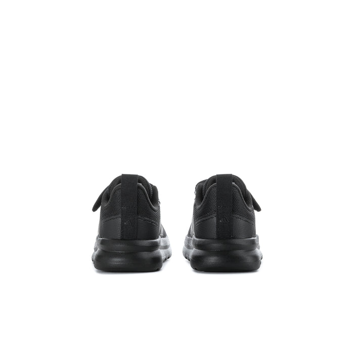 Toddler black running shoes, rear view, with padded heel collar