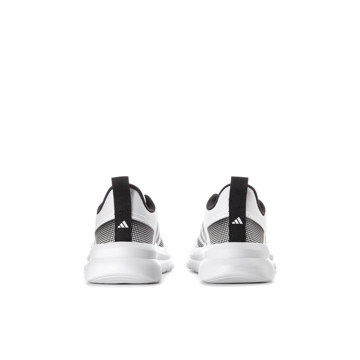 Youth running shoes, white and black mesh upper with cushioned white midsole