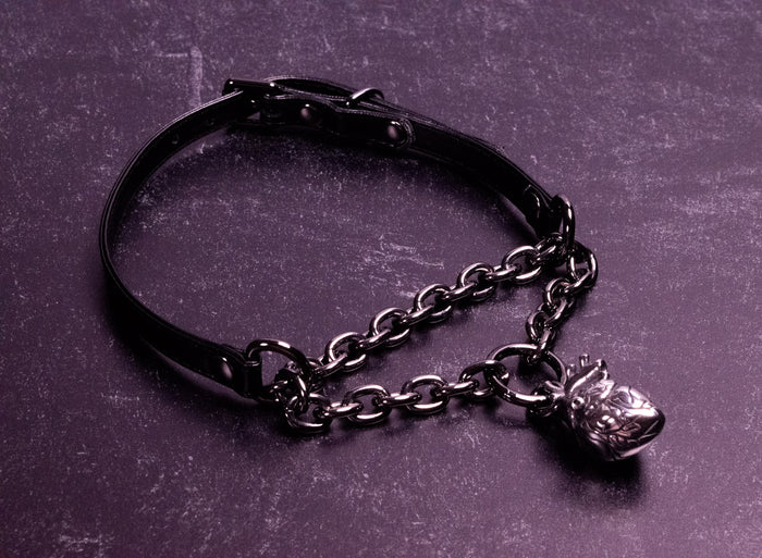 "Tethered Pulse" -  Black Vegan Leather Martingale Collar