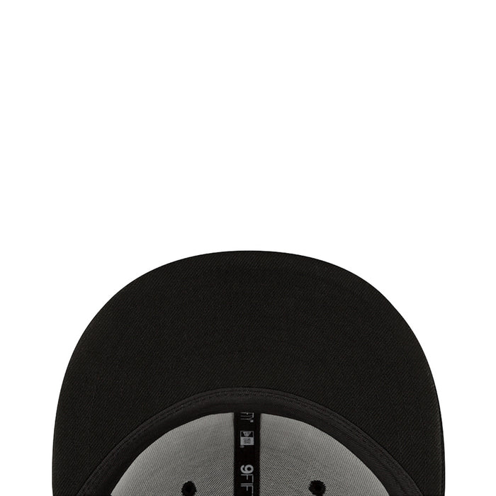 Black baseball cap inside brim with fabric lining and small label detail