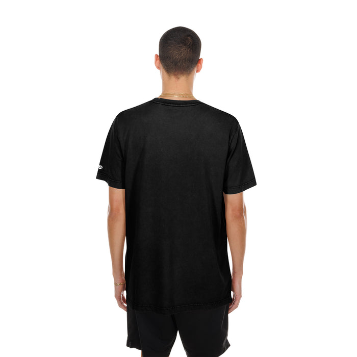 Men's black T-shirt with small sleeve logo, plain back