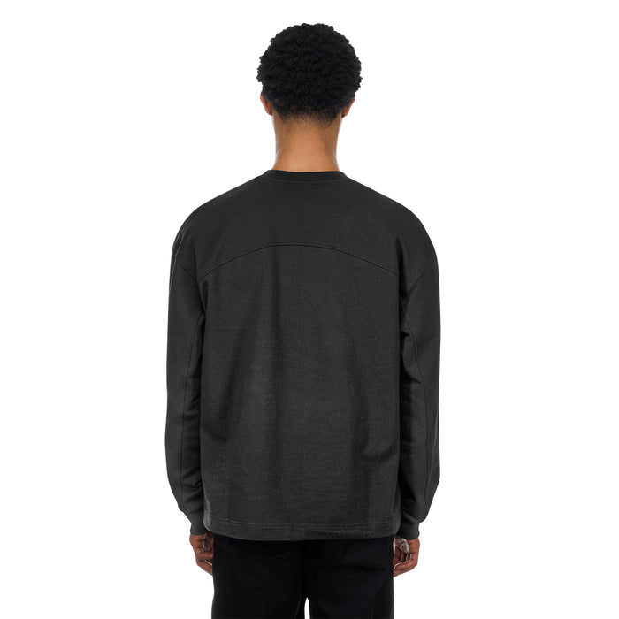 Men's black long-sleeve crewneck shirt with plain back