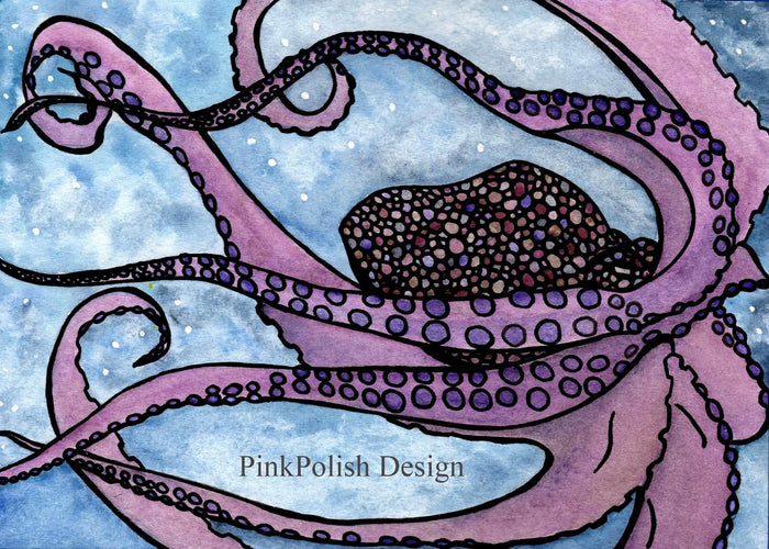 PinkPolish Design Art Prints "Thankful Octopus"  Watercolor Painting: Art Print