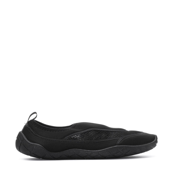 Black slip-on water shoe with textured side panels