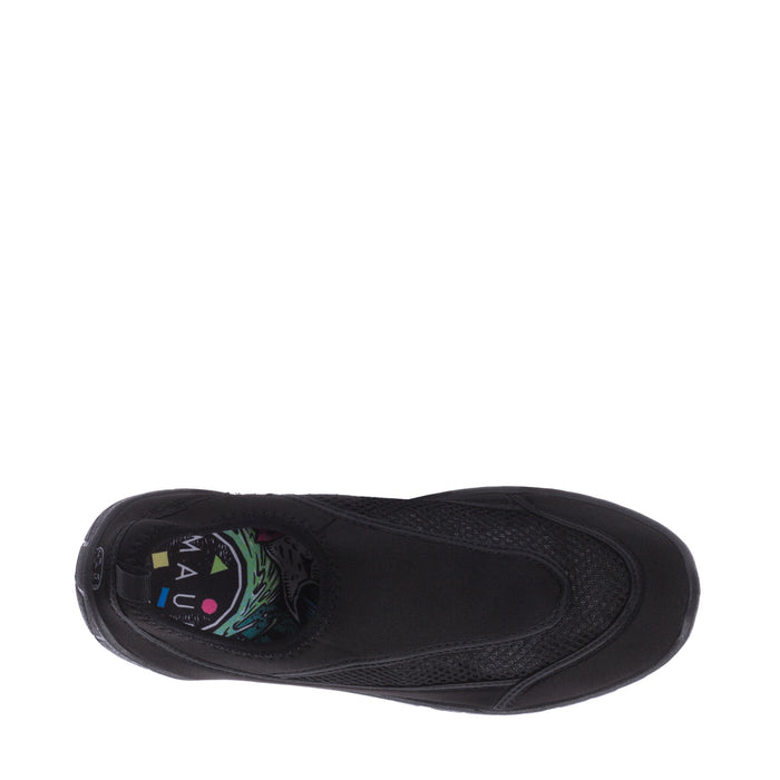 Black slip-on water shoe with colorful inner logo detail