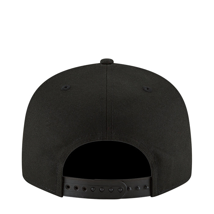 Black baseball cap back view with snapback strap holes