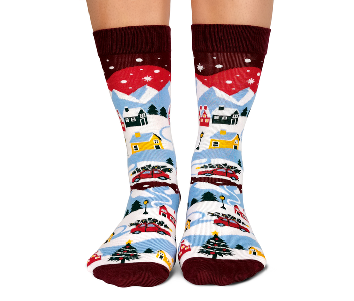 PRETTY CHRISTMAS VILLAGE WOMENS CREW NOVELTY SOCKS - UPTOWN SOX