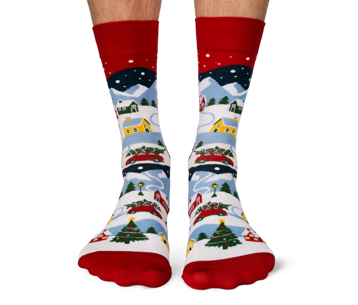 PRETTY CHRISTMAS VILLAGE MENS CREW NOVELTY SOCKS - UPTOWN SOX