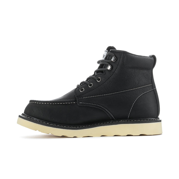 Men's black lace-up high-top boots with seam stitching and metal eyelets