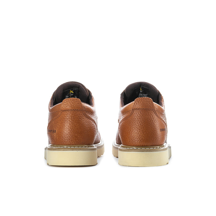 Men's tan leather low-top shoe heel, lace-up back view