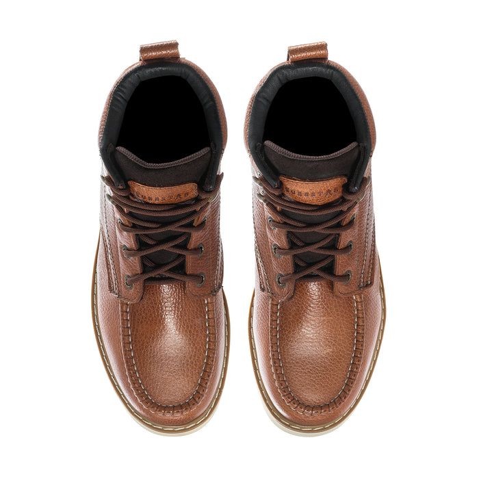Men's tan leather lace-up ankle boots, padded collar and black interior lining