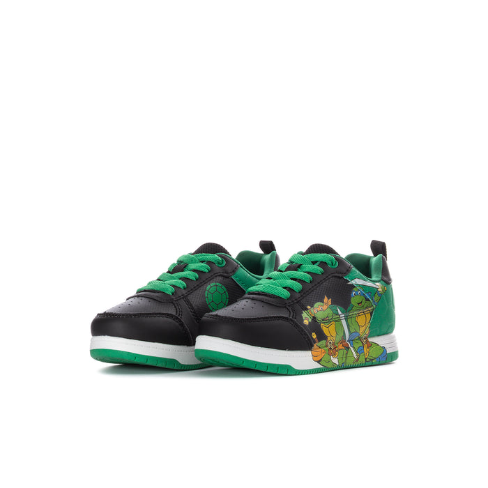 Kids TMNT court sneakers, black-and-green, with front character artwork