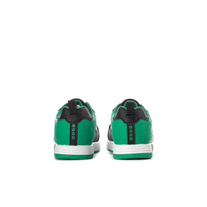 Kids TMNT court sneakers with green heel tab and back logo detail