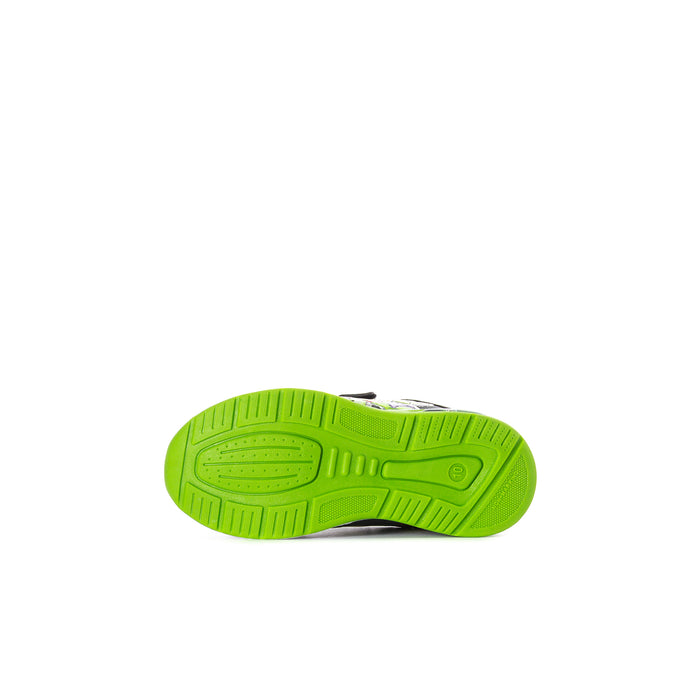 Toddler light-up sneaker outsole with bright neon green rubber tread