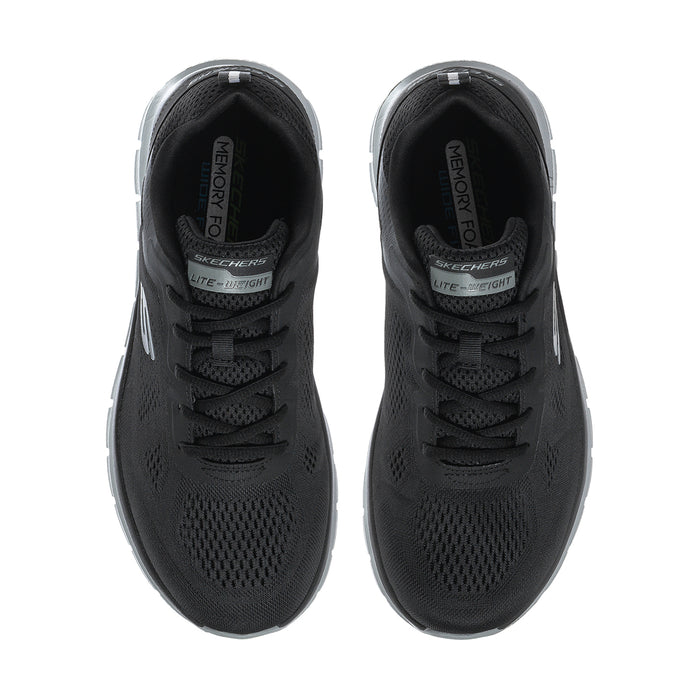 Men's wide black sneakers showing insoles with Memory Foam and Lite-Weight text