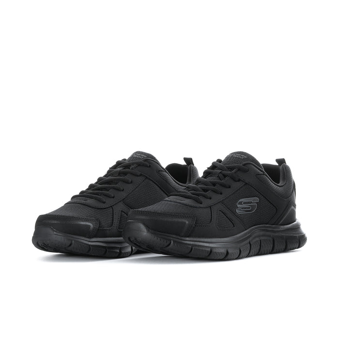 Men's black lace-up sport sneakers, side-by-side view with textured outsole