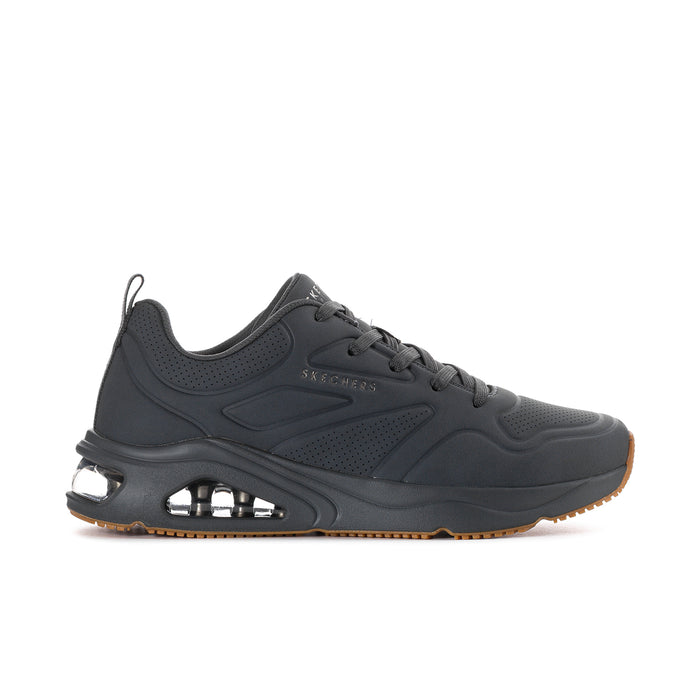Men's dark gray mesh-and-synthetic sneakers with lace-up closure and air-cushioned heel